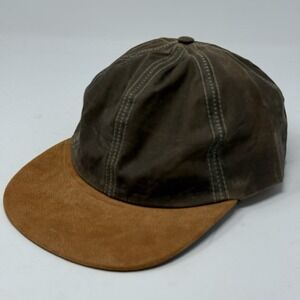 Vintage Waxed Canvas Cap Brown Made USA Suede Tan Brim Snapback Blank Hat